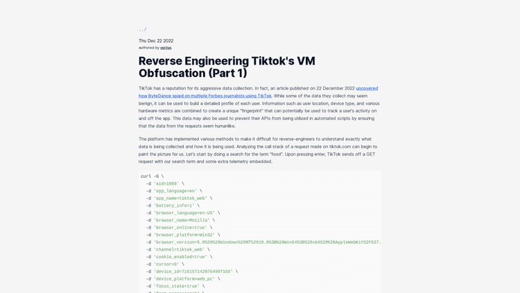 Reverse Engineering Tiktok's VM Obfuscation